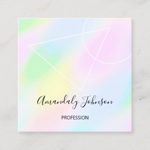 Holographic Pastels Geometry Professional Unicorn Square Business Card