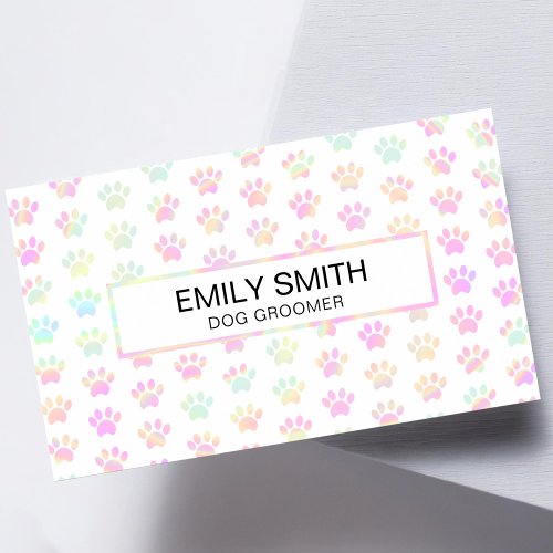 Holographic Paw Print Pet Groomer Business Card