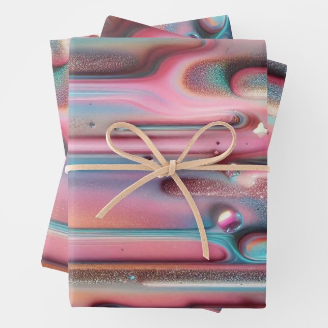 Holographic Pearlescent Drip  Wrapping Paper Sheets (In situ)