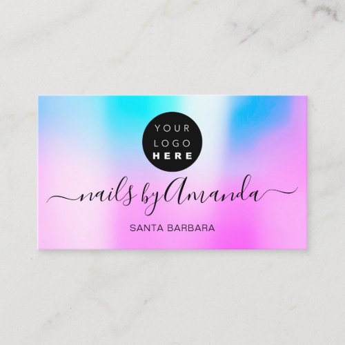 Holographic Pearly Ocean Logo Nail Artist Makeup Business Card