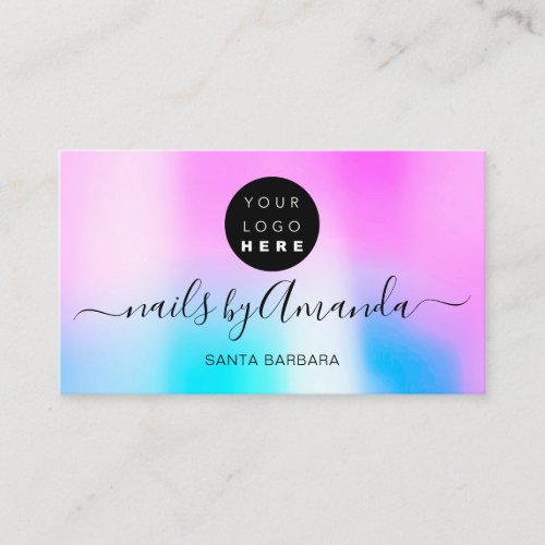 Holographic Pearly Pink Logo Nail Artist Makeup Business Card