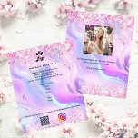 Holographic photo qr code instagram business logo flyer<br><div class="desc">Personalize and add your business logo,  name,  address,  your text,  your own QR code to your instagram account. Blush pink,  purple,  blue,  holographc bacground decorated with confetti.

Back: add a photo and tell the story about your brand.</div>