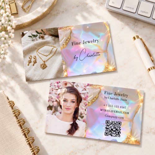 Holographic photo qr code jewelry designer business card