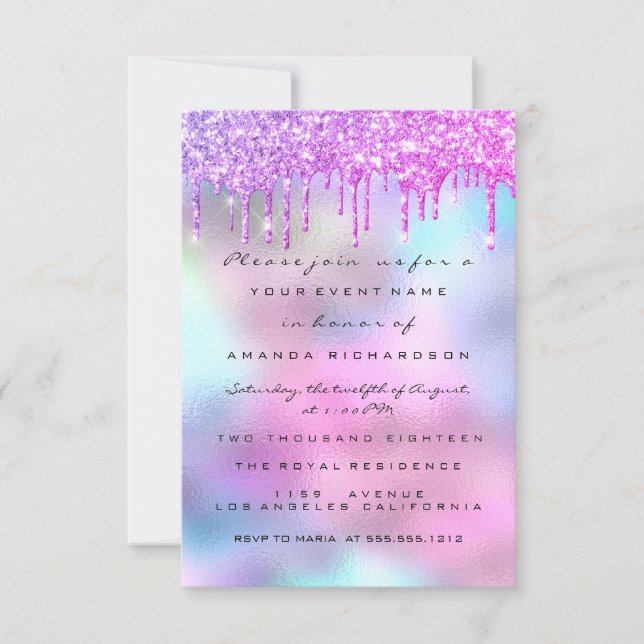 Holographic Pink Blue Bridal Shower Sweet 16th Invitation (Front)