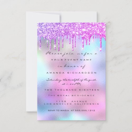 Holographic Pink Blue Bridal Shower Sweet 16th Invitation