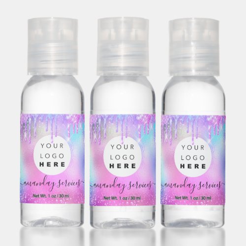 Holographic Pink Blue Drips  Glitter Custom Logo Hand Sanitizer