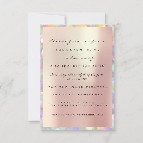 Holographic Pink Bridal Shower Sweet 16th PEARLY Invitation