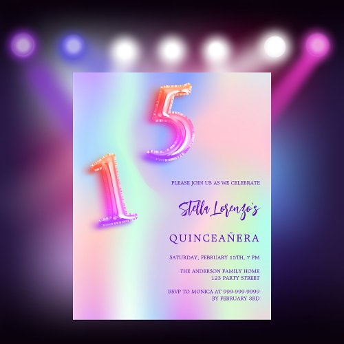 Holographic pink budget Quinceanera invitation