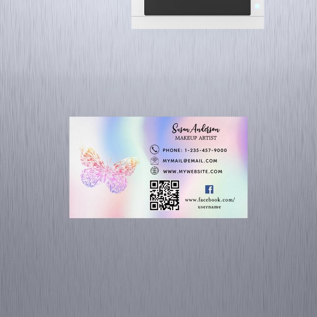Holographic pink butterfly QR code Facebook Business Card Magnet (Creator Uploaded)