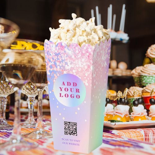 Holographic pink confetti QR code business logo Favor Boxes