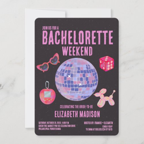 Holographic Pink Disco Bachelorette Weekend Invitation