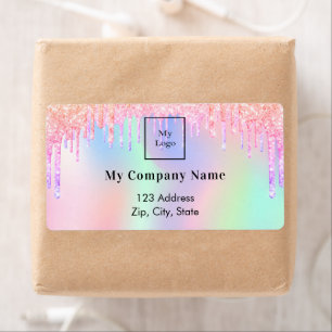 Holographic pink drips business return address label