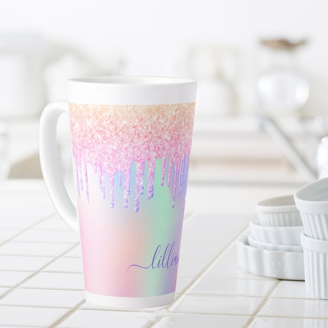 Holographic pink drips name script latte mug (Creator Uploaded)