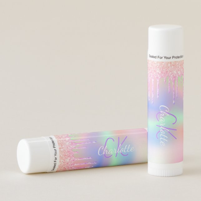 Holographic pink drips thank you  lip balm (Front)