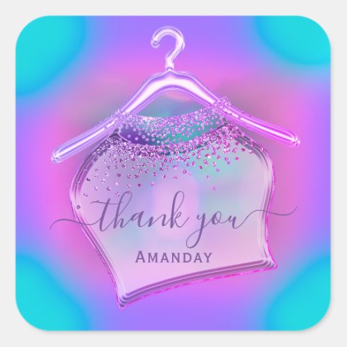 Holographic Pink Fashion Closet Boutique Logo Square Sticker