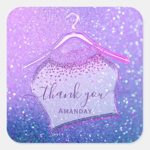 Holographic Pink Fashion Closet Logo Shop Glitter Square Sticker