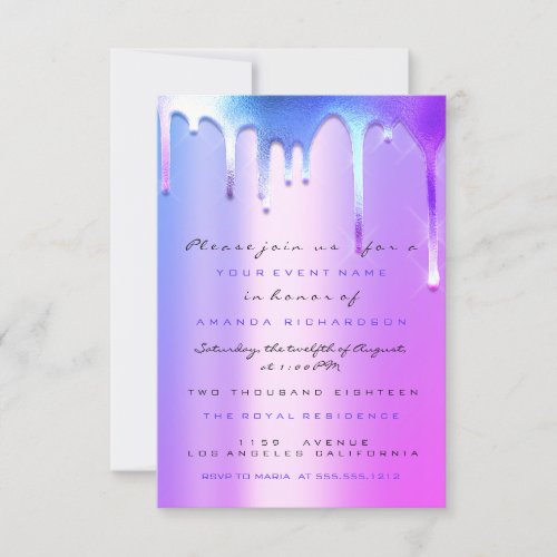 Holographic Pink Fuchsia Drips Bridal Sweet 16th Invitation