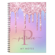 Holographic Pink Glitter Drips Elegant Monogram