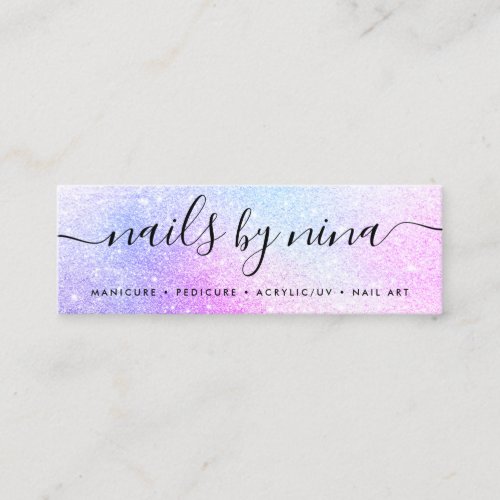 Holographic pink glitter glam script signature mini business card