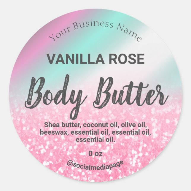 Holographic Pink Glitter Product Labels (Front)