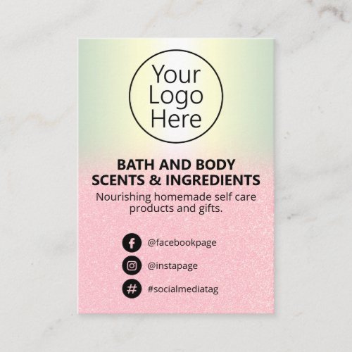 Holographic Pink Glitter Spa Ingredient List Logo Business Card