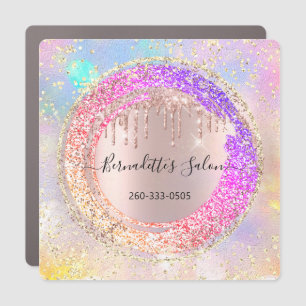 Holographic Pink Gold Name Circle Framed Logo  Car Magnet