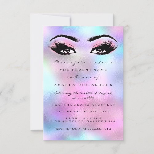 Holographic Pink Makeup Bridal Shower Sweet 16th Invitation