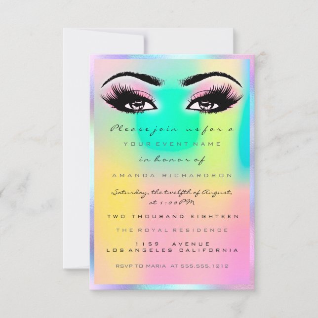 Holographic Pink Makeup Bridal Sweet 16th Invitation (Front)