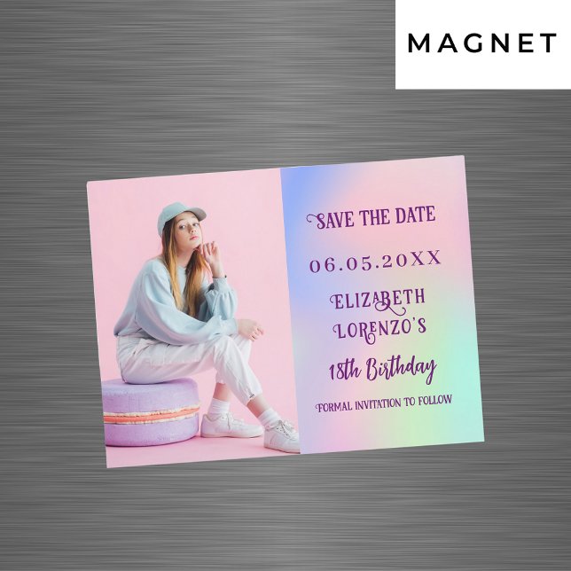 Holographic pink photo birthday Save the Date (Creator Uploaded)