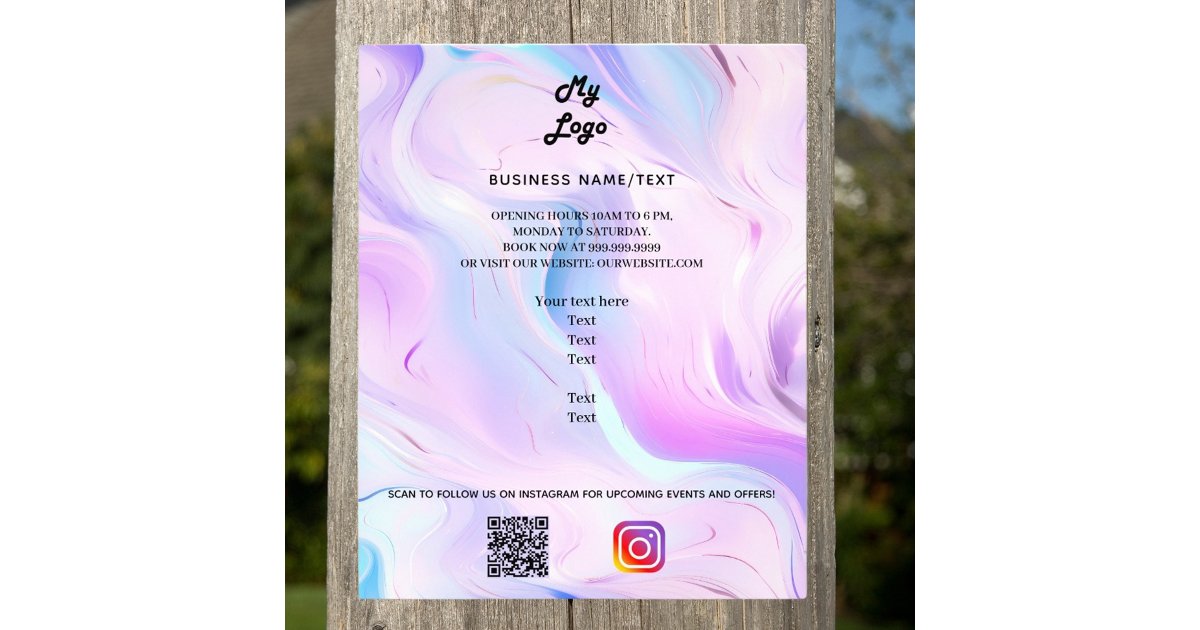 Holographic pink photo instagram business logo QR Flyer | Zazzle