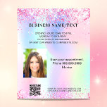 Holographic pink photo qr code business flyer<br><div class="desc">Personalize and add your name,  address,  your text,  photo,  your own QR code to your website.  Blush pink,  purple,  mint green,  holographic bacground decorated with confetti</div>