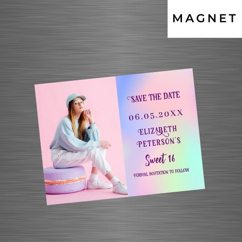 Holographic pink photo Sweet 16 Save the Date