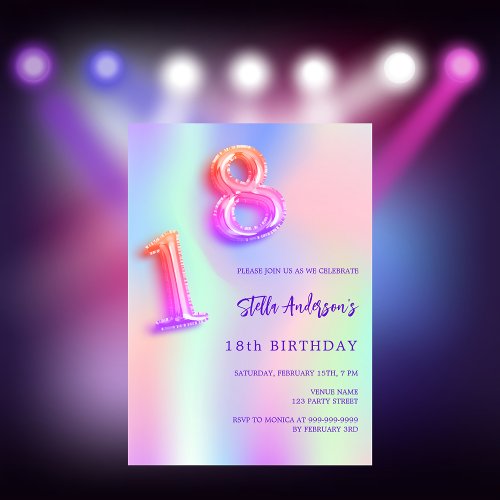 Holographic pink purple 18th birthday invitation