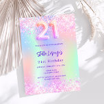 Holographic pink purple 21st birthday invitation<br><div class="desc">A girly and feminine 21st birthday party invitation. On front: A rainbow,  holographic colored background in purple,  pink,  mint green.  Decorated with blush pink confetti.  Personalize and add a name and party details. The name is written with a hand lettered style script,   purple colored letters.</div>