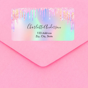 Holographic pink purple drips label
