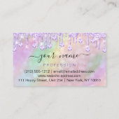 Holographic Pink Purple  Drips Makeup Artist Business Card (Back)