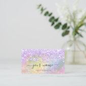 Holographic Pink Purple  Drips Makeup Artist Business Card (Standing Front)