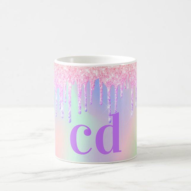 Holographic pink purple drips monogram  coffee mug (Center)