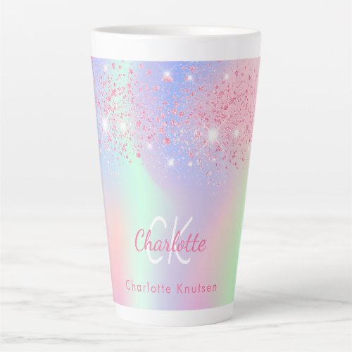 Holographic pink purple glitter mint name latte mug