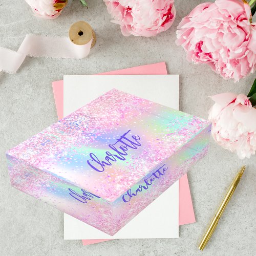 Holographic pink purple mint name script paperweight