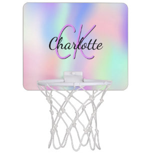 Holographic pink purple monogram name mini basketball hoop