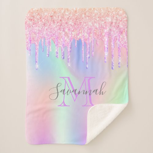 Holographic pink purple monogram sherpa blanket