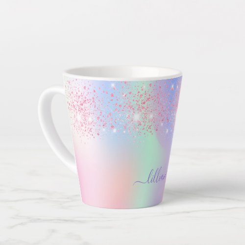 Holographic pink purple name latte mug