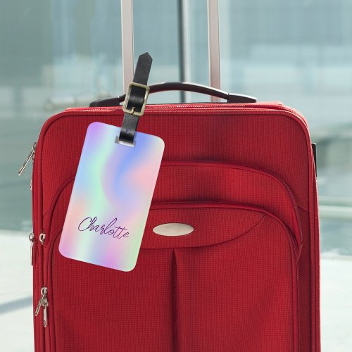 Holographic pink purple name luggage tag