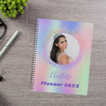 Holographic pink purple photo appointments planner<br><div class="desc">A trendy holographic colored background with unicorn and rainbow pastel colors in pink,  purple,  mint green.  Personalize and add a photo,  name and year.  Purple colored letters.</div>