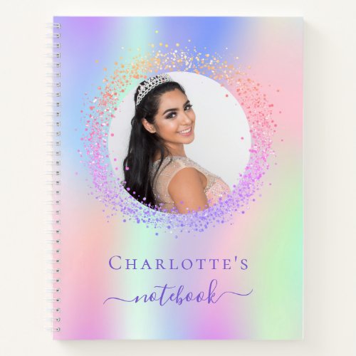 Holographic pink purple photo girl notebook