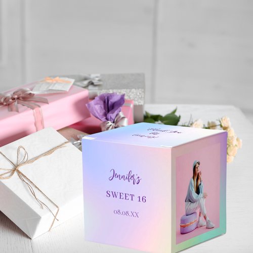 Holographic pink purple photo thank you favor boxes