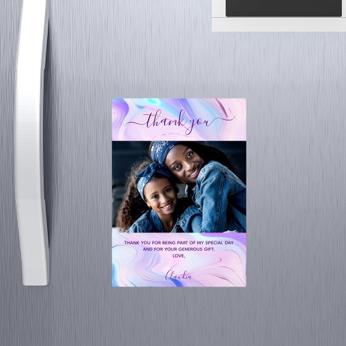 Holographic pink purple photo thank you magnet