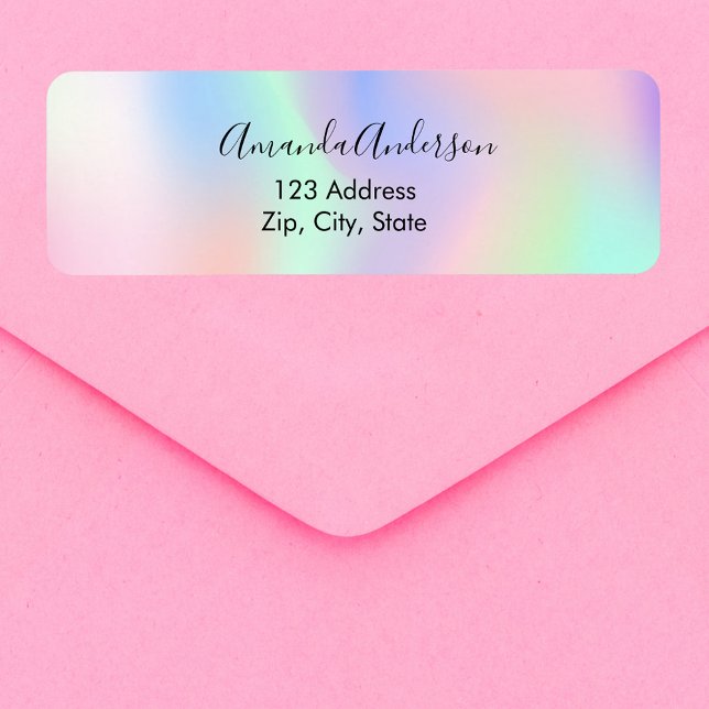 Holographic pink purple script return address label (Creator Uploaded)