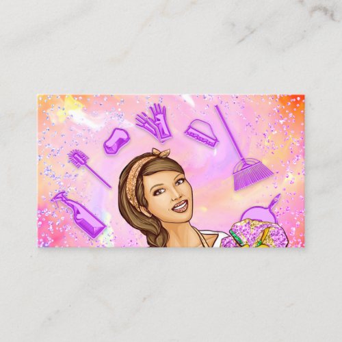 Holographic Pink QR Logo Home Maid Cleaning  Business Card
